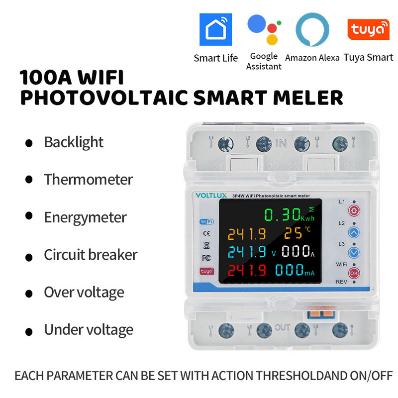 3P4W 100A Din Rail Wifi  PV Smart Meter
